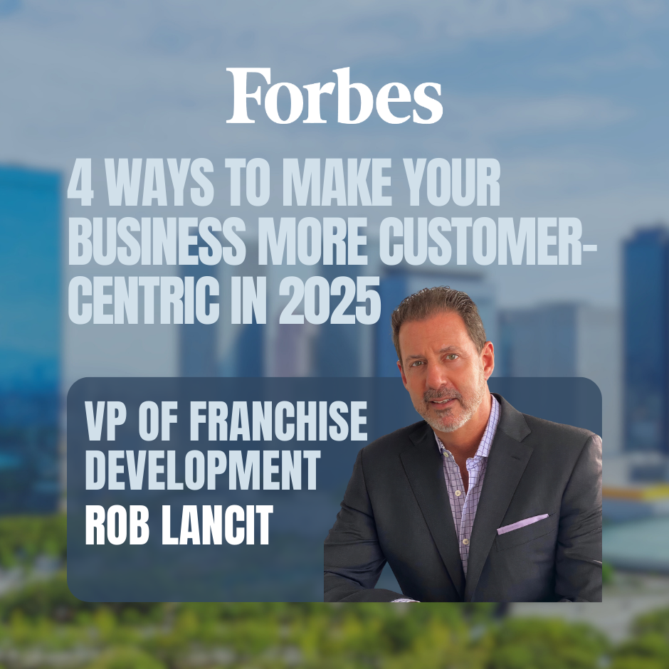 A Headshot of Rob Lancit with the title of a magazine article saying: 4 Ways to Make Your Business More Customer-Centric in 2025 