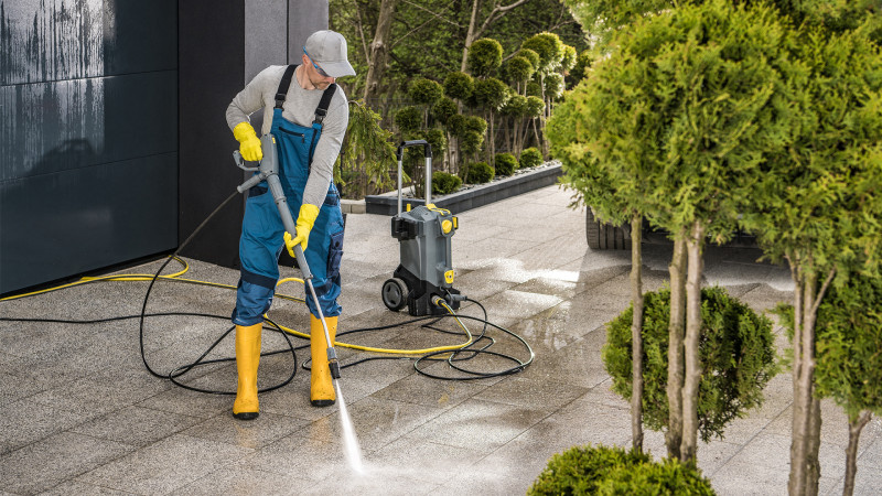 Commercial pressure washing services in Charleston removing dirt, grime, and buildup from exterior surfaces.